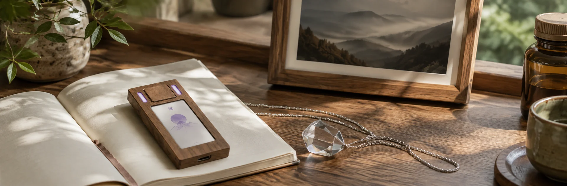 Objects for reflection, meaningful memories, and daily care in a sunlit home.